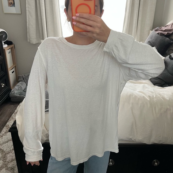 Free People Tops - Care FP Morning Noon And Night Hemp Long Sleeve White Tee